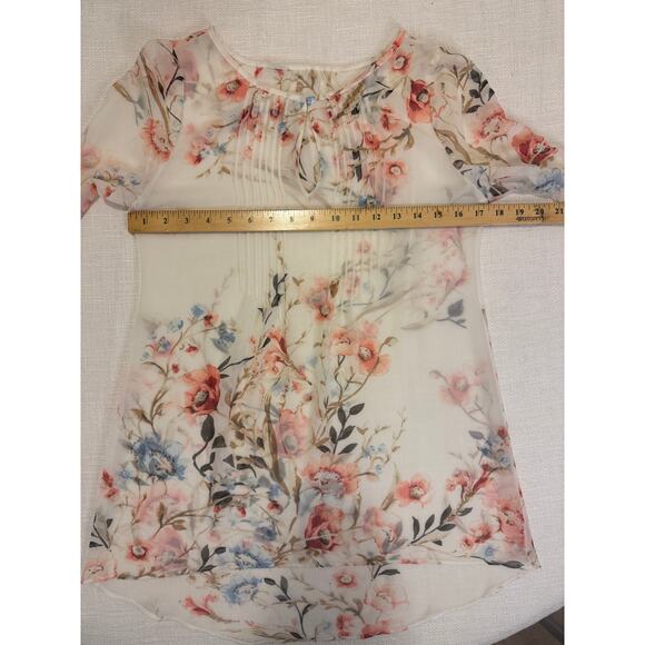 White House Black Market Floral Chiffon Bell Sleeve Blouse | Size M - Picture 6 of 11